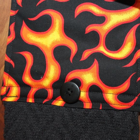 AMERICAN FLAG, MOTORCYCLE, SKULL FLAME HANDMADE HANGING KITCHEN BLACK HAND TOWEL - Picture 5 of 5